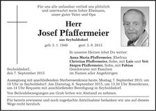Traueranzeige Josef Pfaffermeier