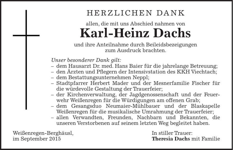 Traueranzeige Karl-Heinz Dachs