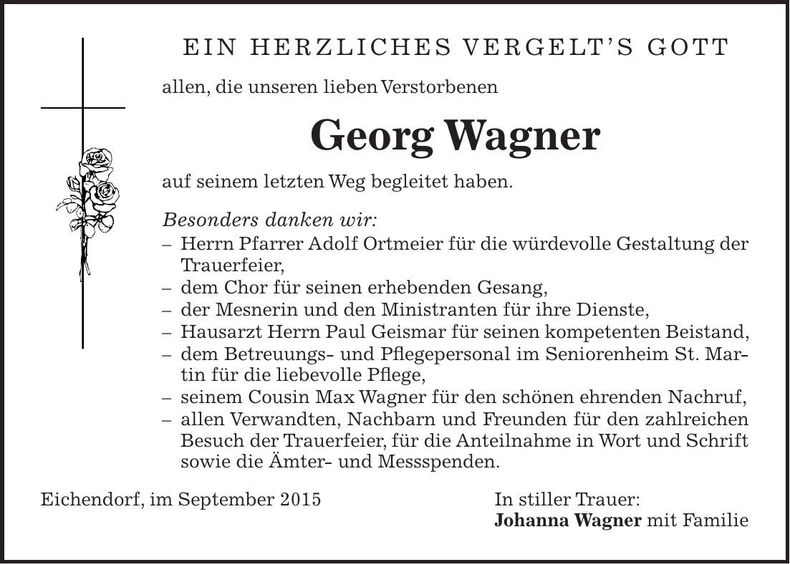 Traueranzeige Georg Wagner