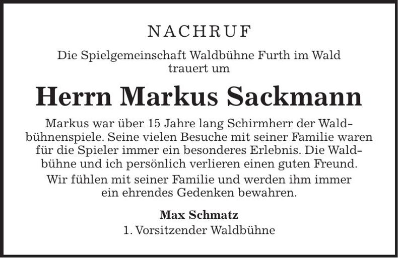 Traueranzeige Markus Sackmann