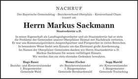 Traueranzeige Markus Sackmann