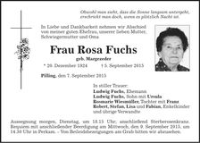 Traueranzeige Rosa Fuchs