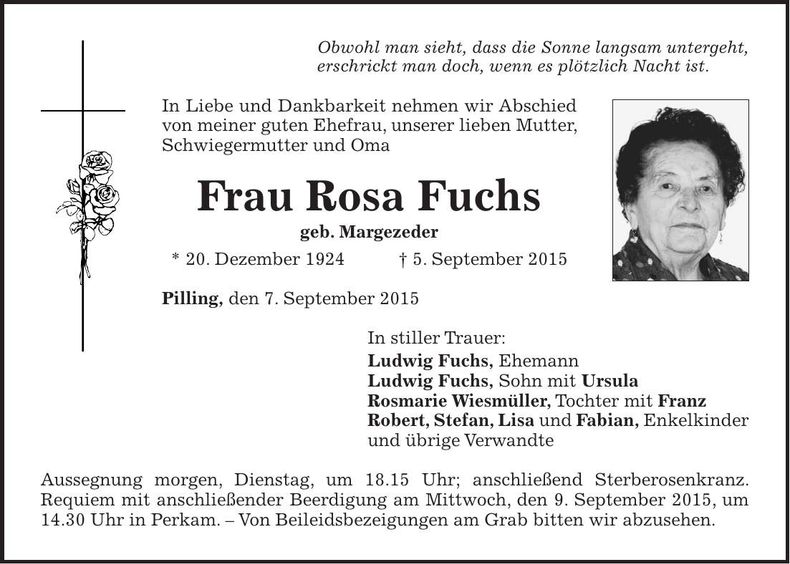 Traueranzeige Rosa Fuchs