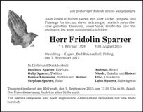 Traueranzeige Fridolin Sparrer