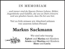 Traueranzeige Markus Sackmann