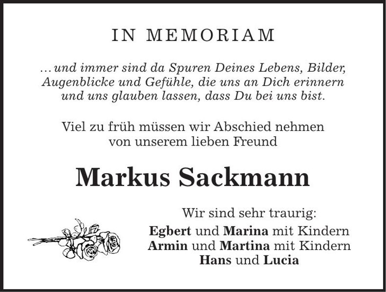 Traueranzeige Markus Sackmann