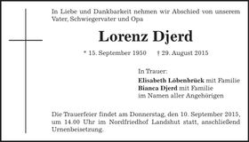 Traueranzeige Lorenz Djerd