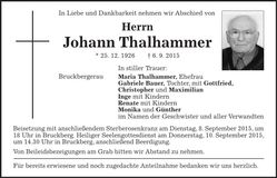 Traueranzeige Johann Thalhammer