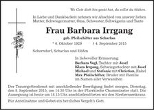 Traueranzeige Barbara Irrgang