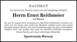 Traueranzeige Ernst Reithmeier