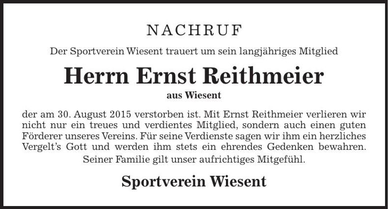 Traueranzeige Ernst Reithmeier