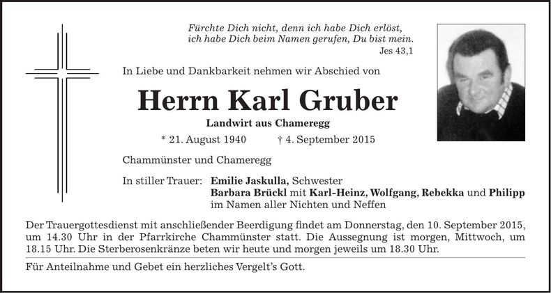 Traueranzeige Karl Gruber