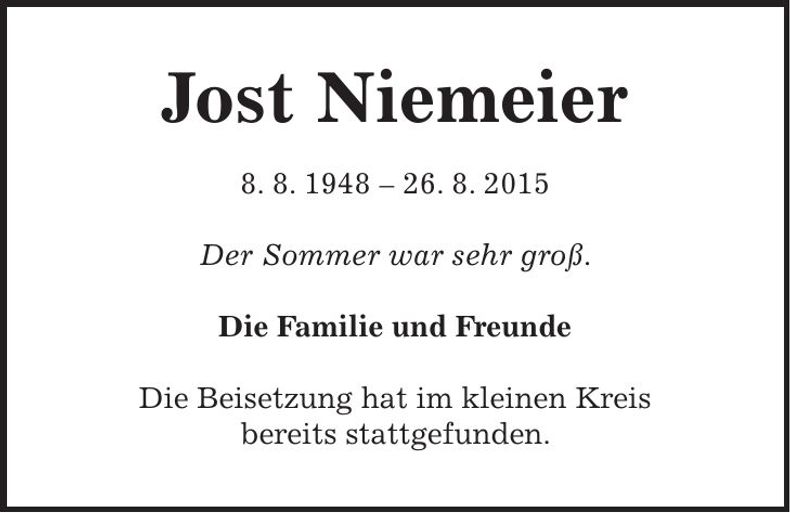 Traueranzeige Jost Niemeier