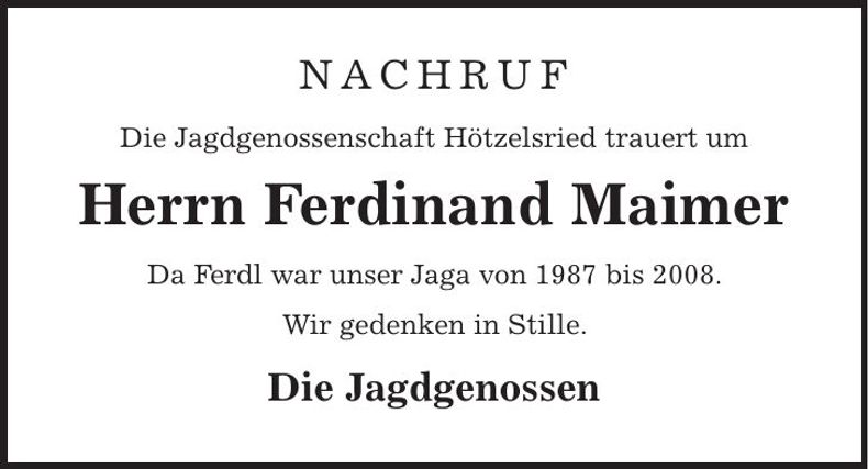 Traueranzeige Ferdinand Maimer