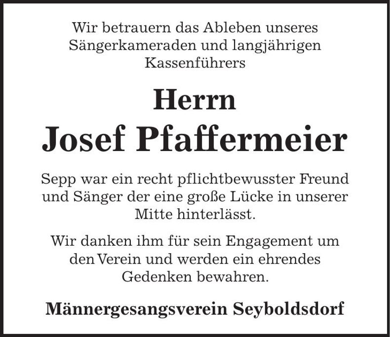 Traueranzeige Josef Pfaffermeier