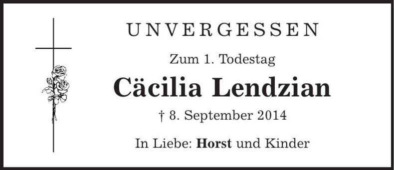 Traueranzeige Cäcilia Lendzian
