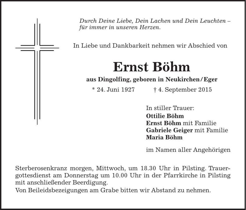 Traueranzeige Ernst Böhm