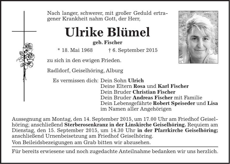 Traueranzeige Ulrike Blümel