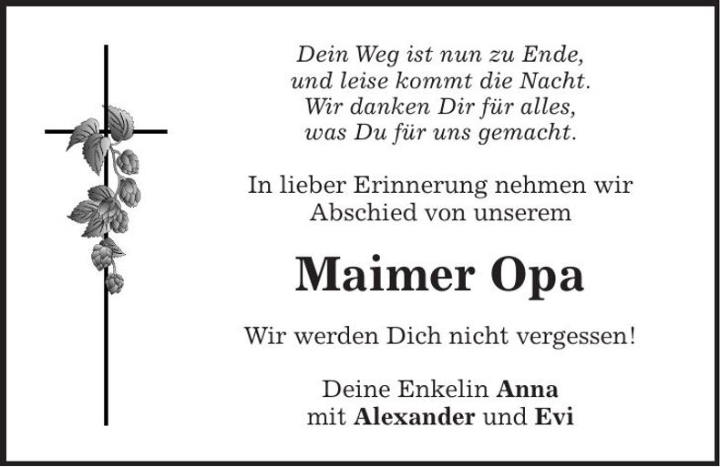 Traueranzeige Ferdinand Maimer