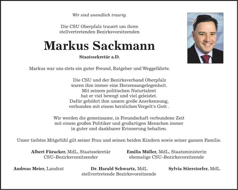 Traueranzeige Markus Sackmann
