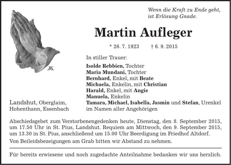 Traueranzeige Martin Aufleger