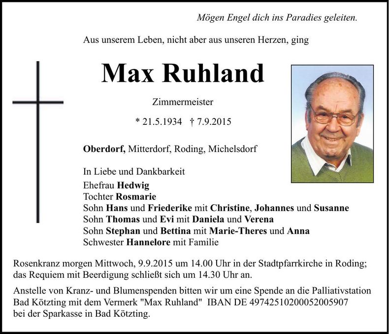 Traueranzeige Max Ruhland