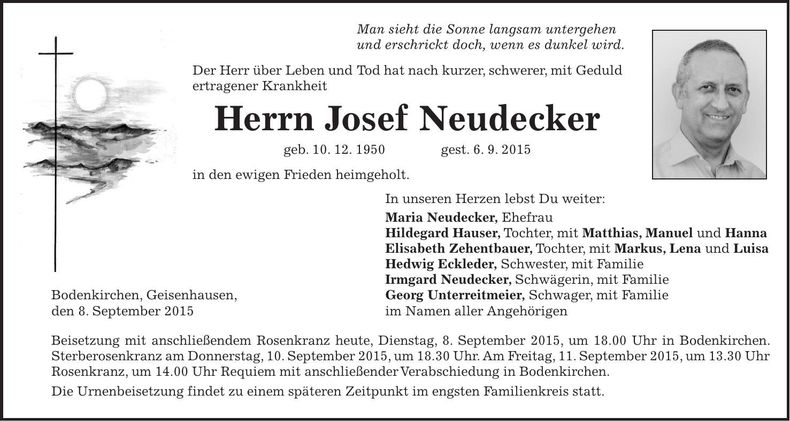 Traueranzeige Josef Neudecker