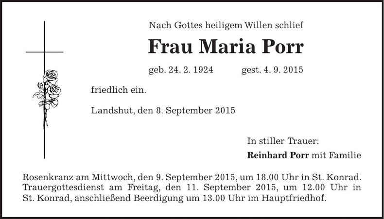 Traueranzeige Maria Porr