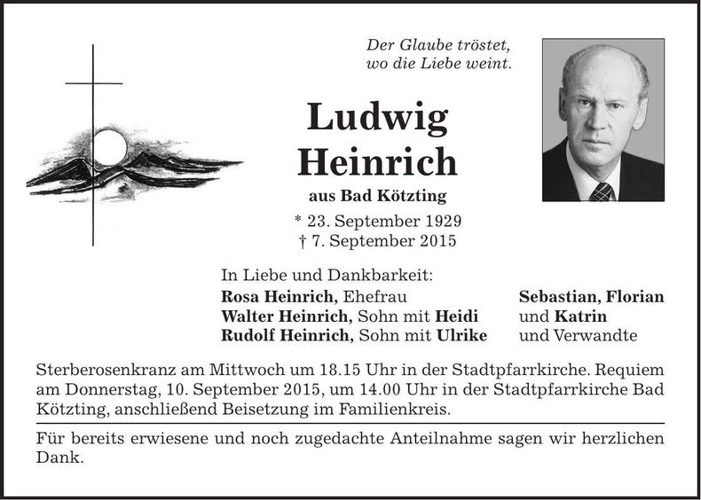 Traueranzeige Ludwig Heinrich