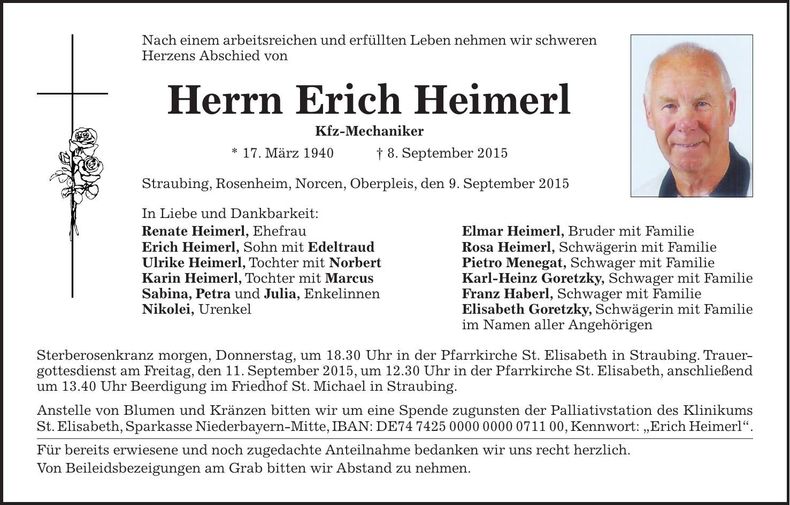 Traueranzeige Erich Heimel