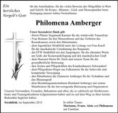 Traueranzeige Philomena Amberger