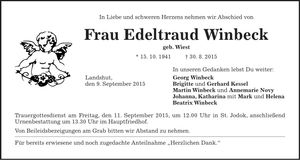 Traueranzeige Edeltraud Winbeck