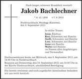 Traueranzeige Jakob Bachlechner