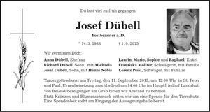 Traueranzeige Josef Dübell