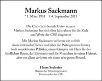 Traueranzeige Markus Sackmann