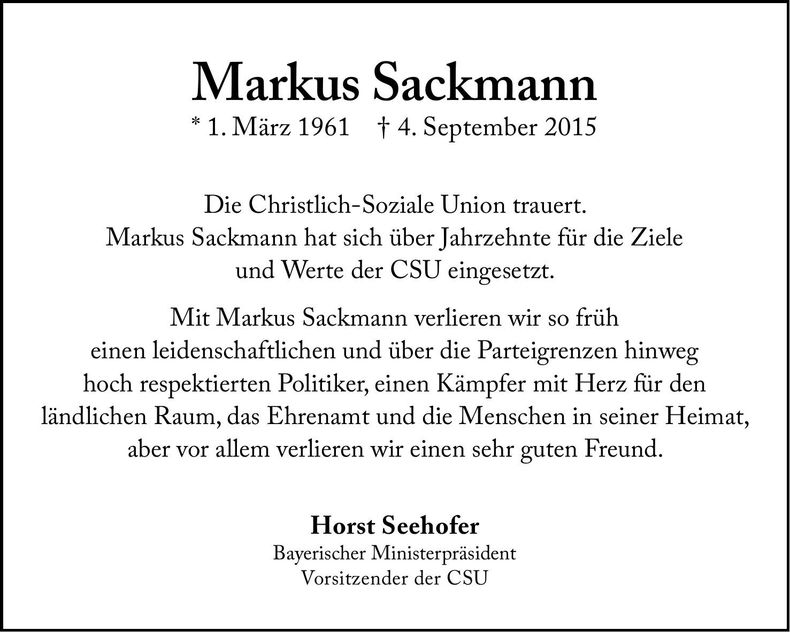 Traueranzeige Markus Sackmann