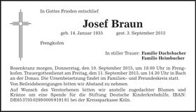 Traueranzeige Josef Braun