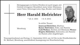 Traueranzeige Harald Hofrichter