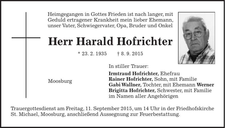 Traueranzeige Harald Hofrichter