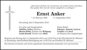 Traueranzeige Ernst Anker