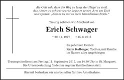 Traueranzeige Erich Schwager