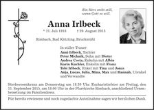 Traueranzeige Anna Irlbeck