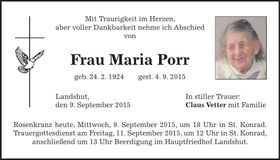 Traueranzeige Maria Porr