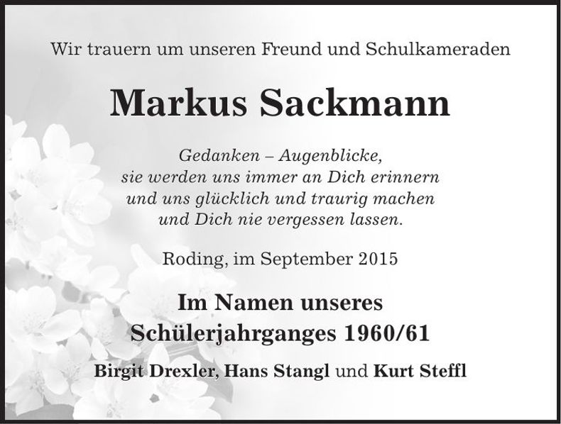 Traueranzeige Markus Sackmann