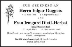 Traueranzeige Edgar; Irmgard Guggeis; Dietl-Herbst