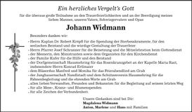 Traueranzeige Johann Widmann