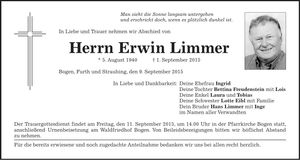 Traueranzeige Erwin Limmer