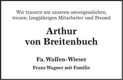 Traueranzeige Arthur von Breitenbach