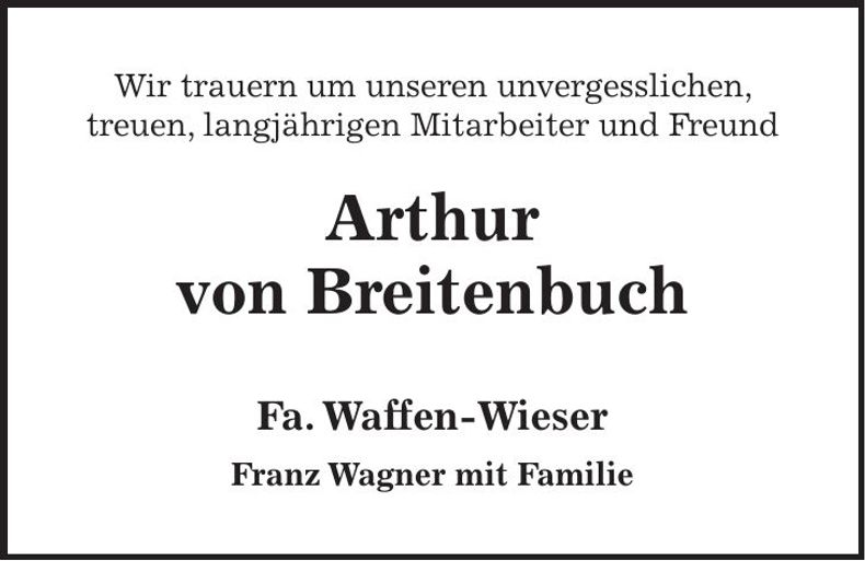 Traueranzeige Arthur von Breitenbach
