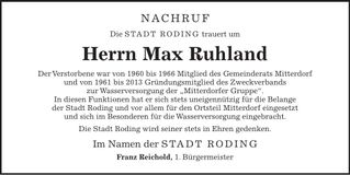 Traueranzeige Max Ruhland